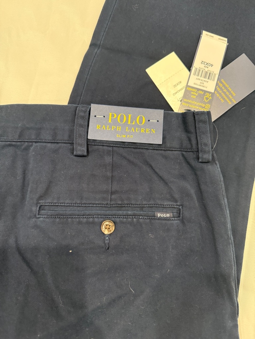 NWT Polo Ralph Lauren Navy Men's Chino Pants - Slim Fit— 40x32 - Picture 5 of 9